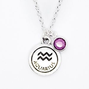 Aquarius Zodiac Charm Necklace with Swarovski